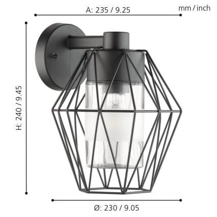 Eglo - Venkovní nástěnné svítidlo 1xE27/60W/230V IP44