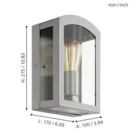 Eglo 97477 - Venkovní nástěnné svítidlo PARETTA 1xE27/60W/230V matný chrom IP44