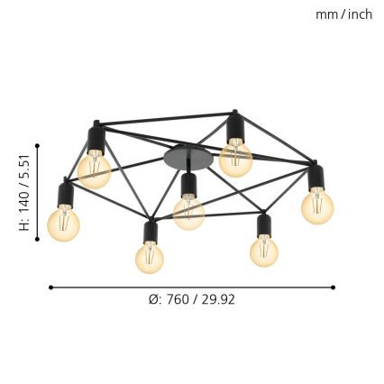 Eglo - Lustr přisazený 7xE27/60W/230V černá