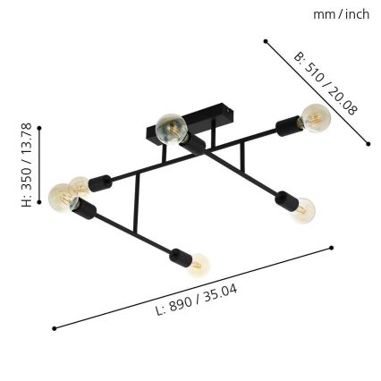 Eglo - Přisazený lustr 6xE27/40W/230V černá