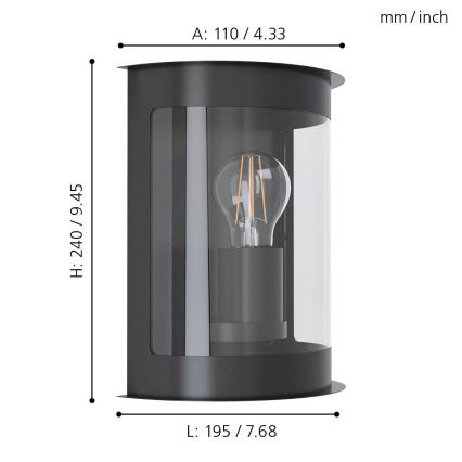 Eglo - Venkovní nástěnné svítidlo 1xE27/28W/230V IP44