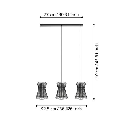Eglo - Lustr na lanku 3xE27/40W/230V černá
