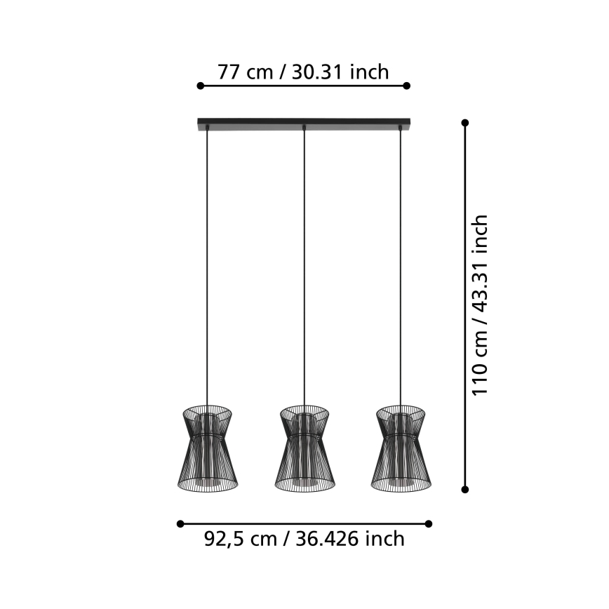 Eglo - Lustr na lanku 3xE27/40W/230V černá