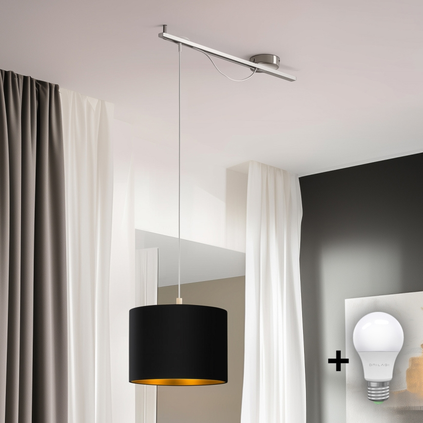 Eglo - LED  Lustr na lanku CALCENA 1xE27/60W/230V chrom/černá