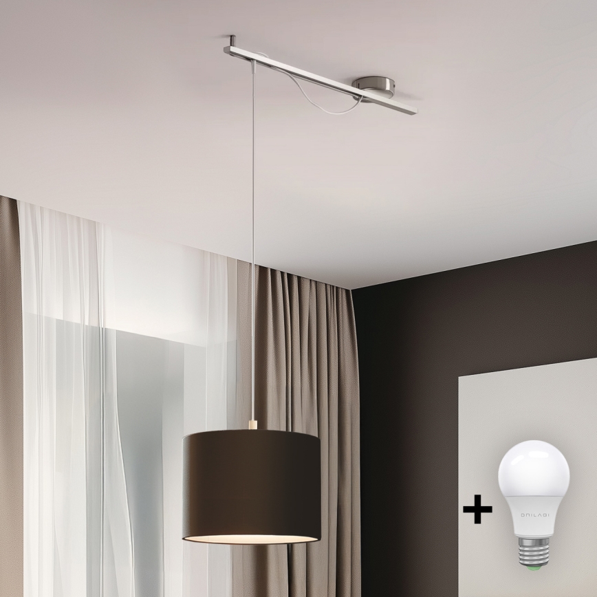 Eglo - LED  Lustr na lanku CALCENA 1xE27/60W/230V chrom/hnědá