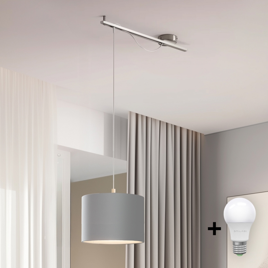 Eglo - LED  Lustr na lanku CALCENA 1xE27/60W/230V chrom/šedá