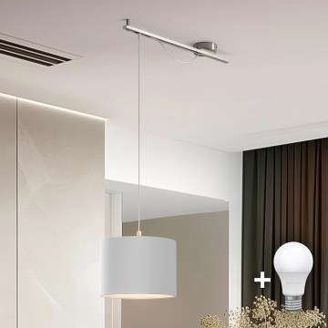 Eglo - LED  Lustr na lanku CALCENA 1xE27/60W/230V matný chrom/bílá