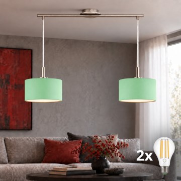 Eglo - LED Lustr na lanku TUNJA 2xE27/60W/230V matný chrom/zelená