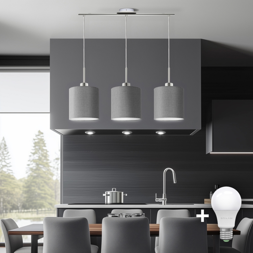 Eglo - LED  Lustr na lanku TUNJA 3xE27/60W/230V šedá