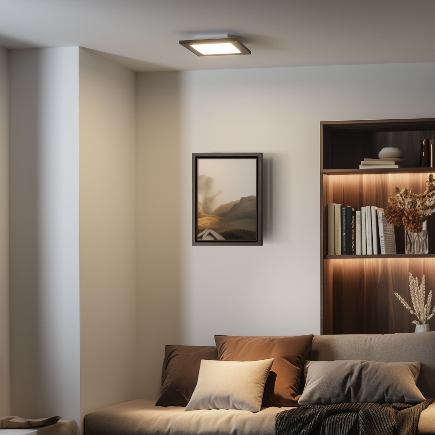 Eglo - LED RGBW Stmívatelný přisazený panel SALOBRENA-C WOOD LED/16W/230V 2700-6500K 34x34 cm tmavě hnědá + dálkové ovládání