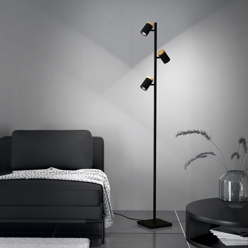 Eglo - LED Stojací lampa 3xGU10/4,5W/230V 3000K černá/hnědá