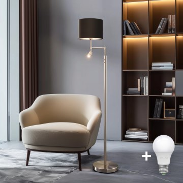 Eglo - LED Stojací lampa TUNJA 1xE27/60W/230V + LED/2,1W pr. 30 cm matný chrom/hnědá