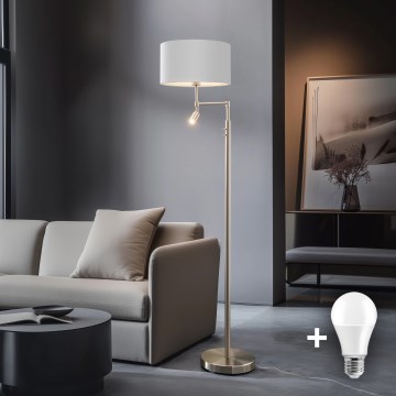 Eglo - LED Stojací lampa TUNJA 1xE27/60W/230V + LED/2,1W pr. 38 cm matný chrom/bílá