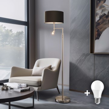 Eglo - LED Stojací lampa TUNJA 1xE27/60W/230V + LED/2,1W pr. 38 cm matný chrom/hnědá