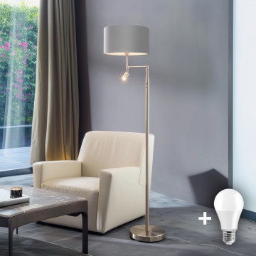 Eglo - LED Stojací lampa TUNJA 1xE27/60W/230V + LED/2,1W pr. 38 cm matný chrom/šedá