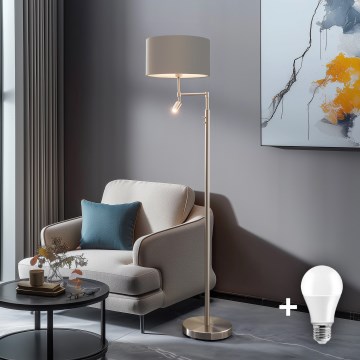Eglo - LED Stojací lampa TUNJA 1xE27/60W/230V + LED/2,1W pr. 38 cm matný chrom/taupe
