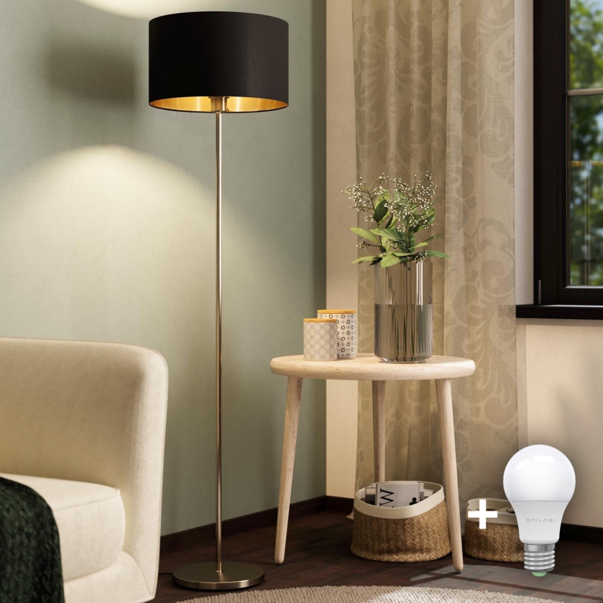 Eglo - LED  Stojací lampa TUNJA 1xE27/60W/230V matný chrom/černá