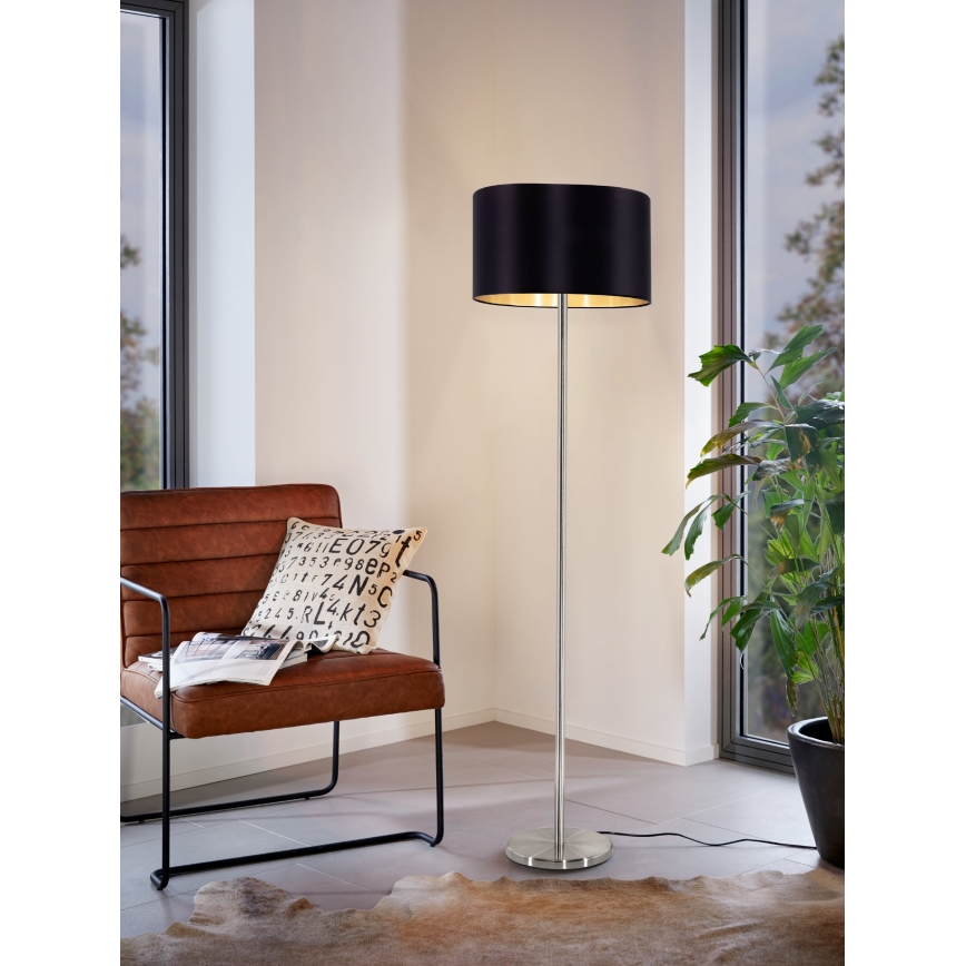 Eglo - LED  Stojací lampa TUNJA 1xE27/60W/230V matný chrom/černá