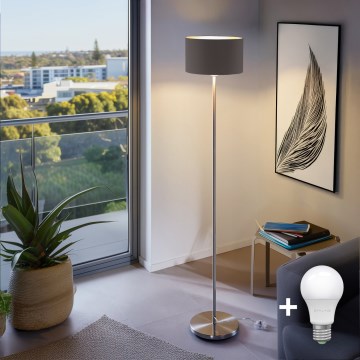 Eglo - LED  Stojací lampa TUNJA 1xE27/60W/230V matný chrom/hnědá