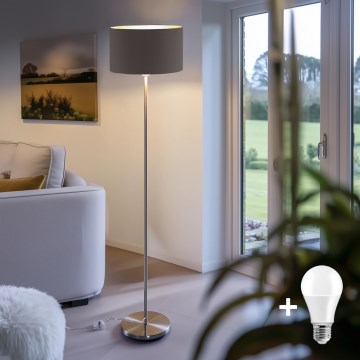 Eglo - LED  Stojací lampa TUNJA 1xE27/60W/230V matný chrom/hnědá