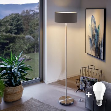 Eglo - LED  Stojací lampa TUNJA 1xE27/60W/230V matný chrom/hnědá