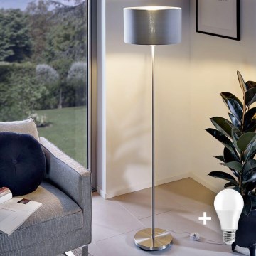 Eglo - LED  Stojací lampa TUNJA 1xE27/60W/230V matný chrom/šedá