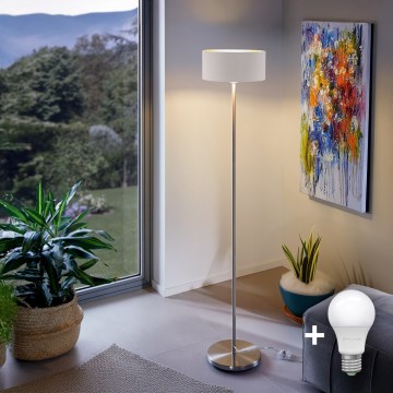 Eglo - LED  Stojací lampa TUNJA 1xE27/60W/230V pr. 30 cm matný chrom/bílá