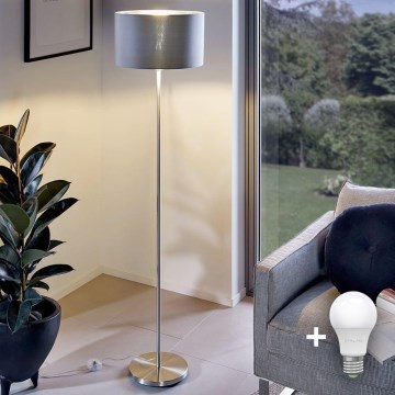 Eglo - LED  Stojací lampa TUNJA 1xE27/60W/230V pr. 30 cm matný chrom/šedá