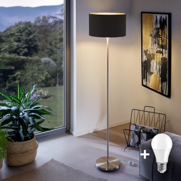 Eglo - LED Stojací lampa TUNJA 1xE27/60W/230V pr. 38 cm matný chrom/černá
