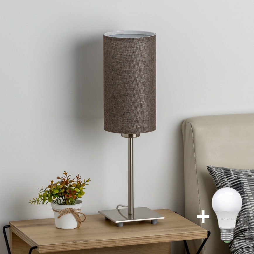 Eglo - LED  Stolní lampa TUNJA 1xE27/60W/230V 26,5 cm matný chrom/hnědá