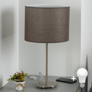 Eglo - LED  Stolní lampa TUNJA 1xE27/60W/230V 38,5 cm matný chrom/hnědá