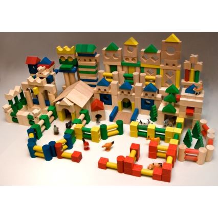 EkoToys - Dřevěné kostky barevné 500 ks buk