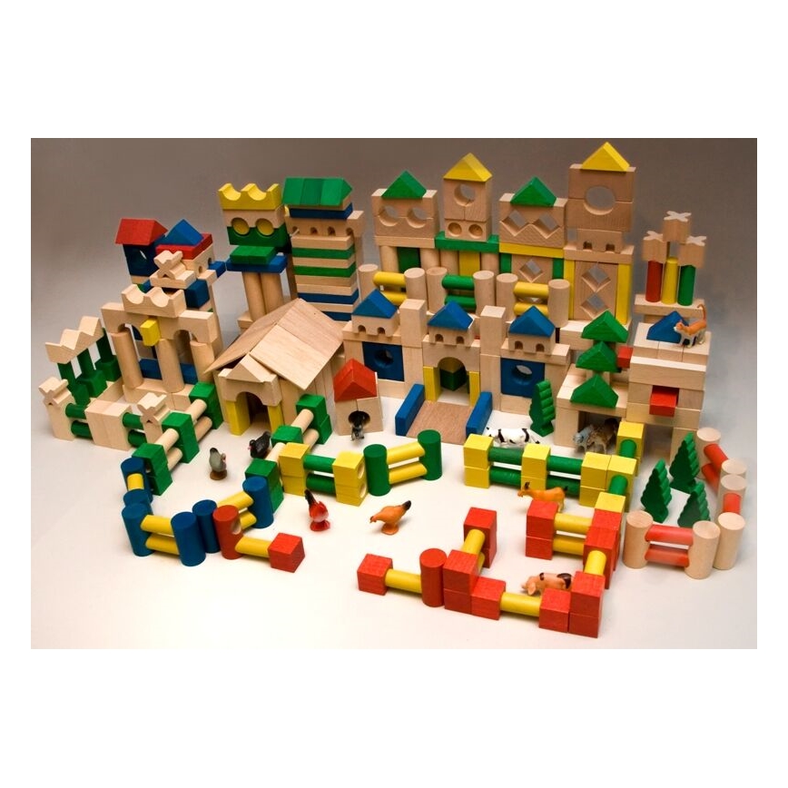 EkoToys - Dřevěné kostky barevné 500 ks buk