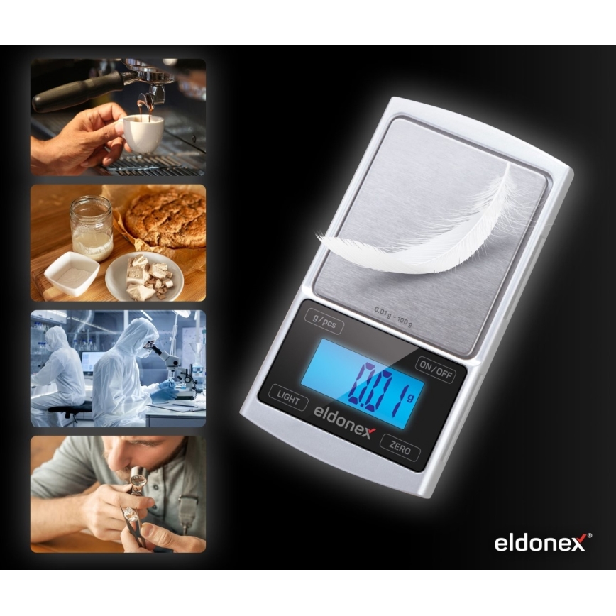 ELDONEX EKS-4040-SL - Přesná setinová váha 2xCR2032 stříbrná