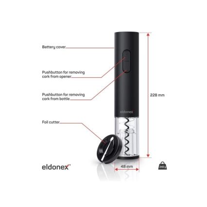 ELDONEX EWO-2100-BK - Elektrický otvírák na víno 4xAA černá