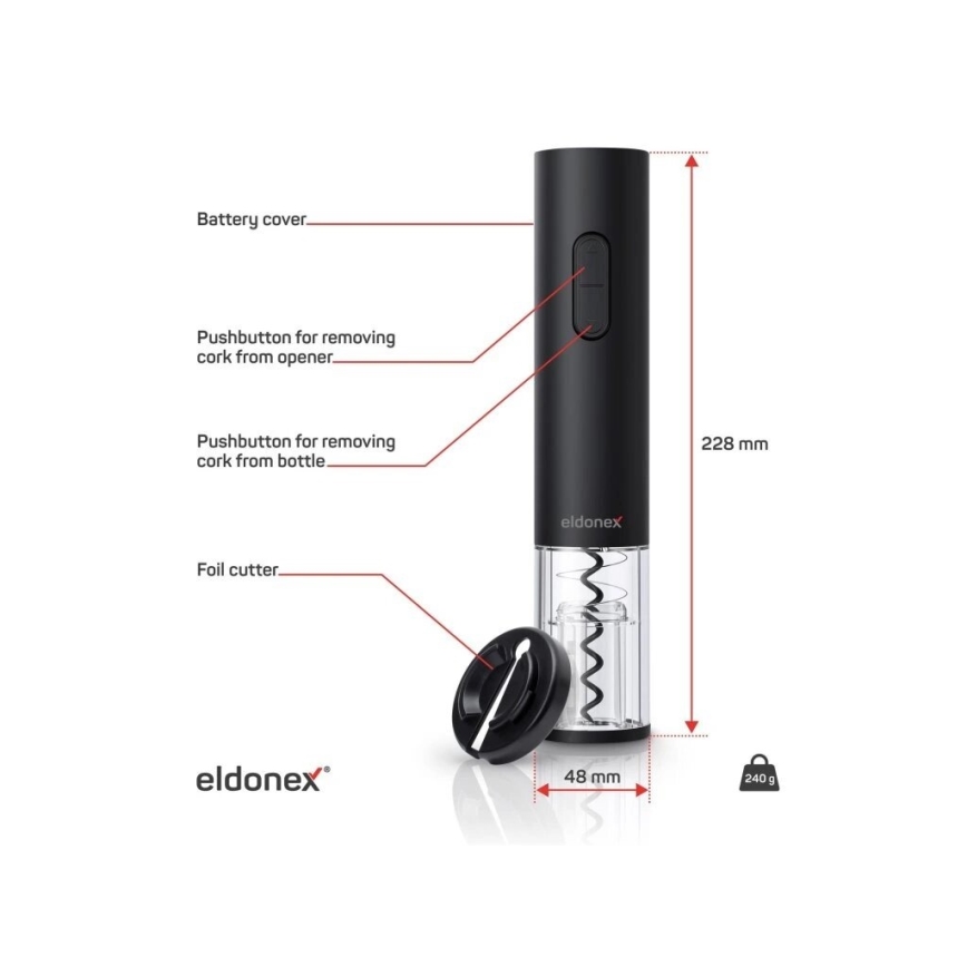 ELDONEX EWO-2100-BK - Elektrický otvírák na víno 4xAA černá