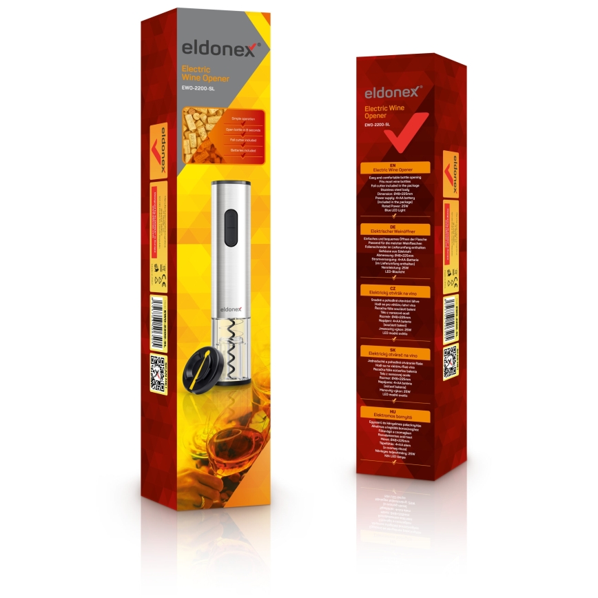 ELDONEX EWO-2200-SL - Elektrický otvírák na víno 4xAA matný chrom