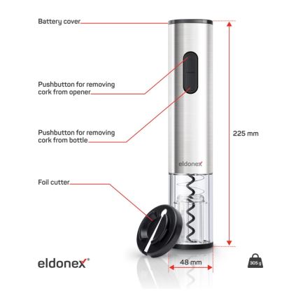 ELDONEX EWO-2200-SL - Elektrický otvírák na víno 4xAA matný chrom