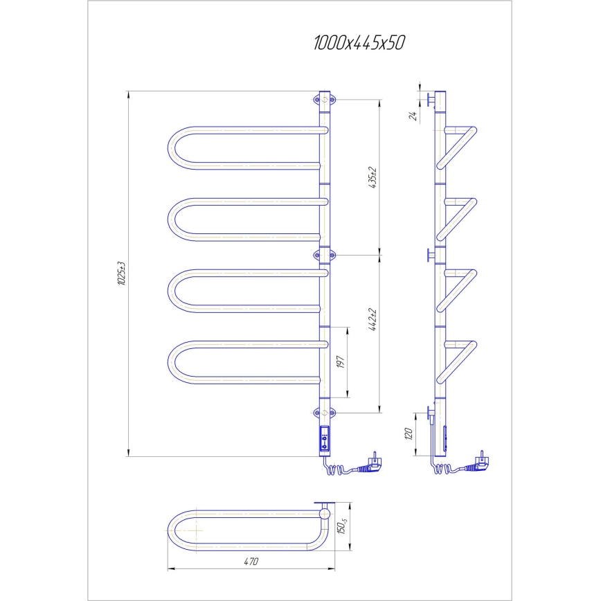 Elektrický otočný sušák na ručníky ELECTRA 120W/230V 100x44,5 cm nerez/chrom pravá