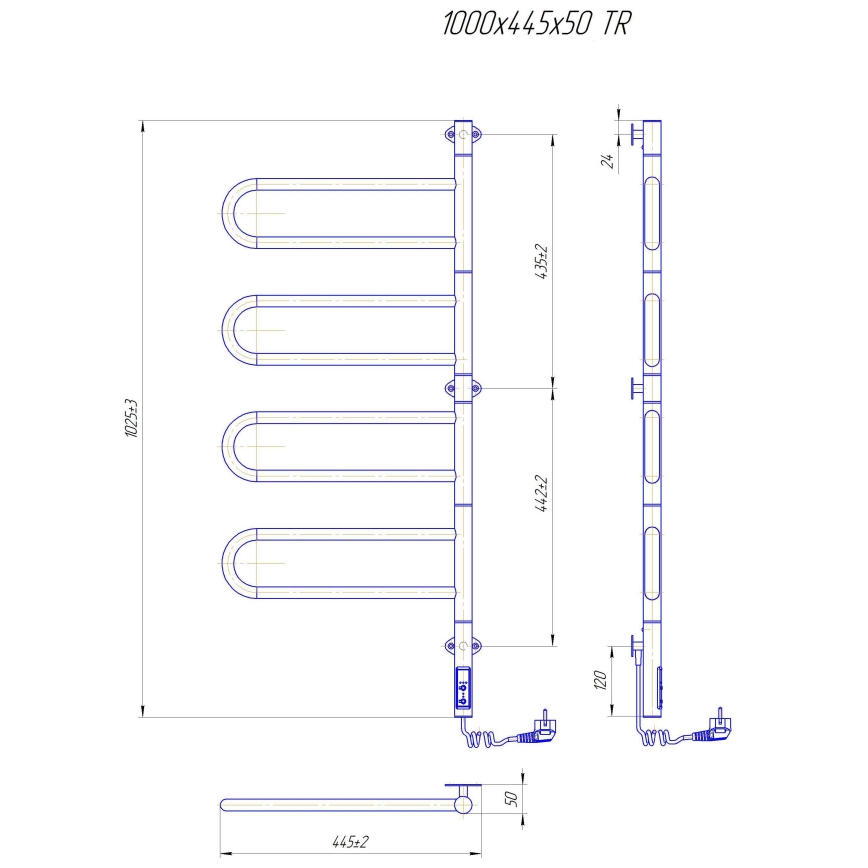 Elektrický otočný sušák na ručníky TRISTAR 105W/230V 100x44,5 cm IP44 nerez/černá