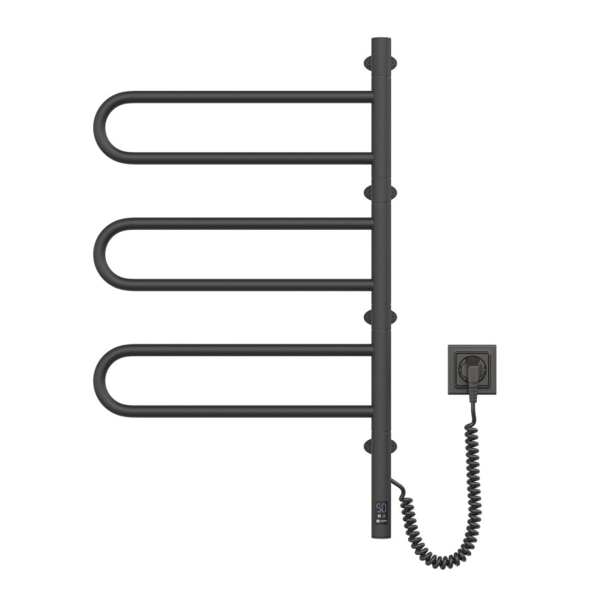 Elektrický otočný sušák na ručníky s termostatem FOUETTE 185W/230V 81,8 cm IP44 černá