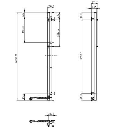 Elektrický sušák na ručníky s termostatem SILOUETTE 187W/230V 120,6 cm IP44 bílá pravá hranatý