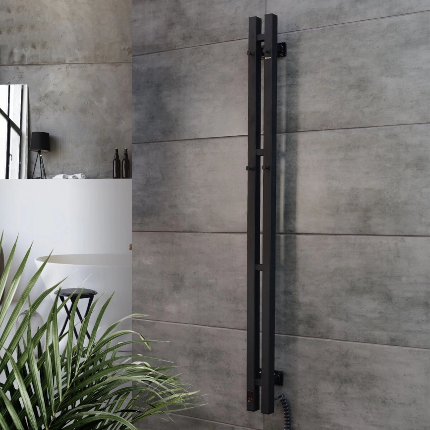 Elektrický sušák na ručníky s termostatem SILOUETTE 187W/230V 120,6 cm IP44 černá pravá hranatý
