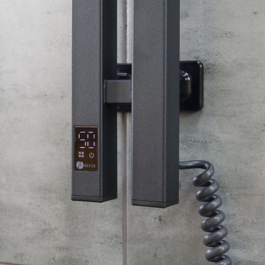 Elektrický sušák na ručníky s termostatem SILOUETTE 187W/230V 120,6 cm IP44 černá pravá hranatý
