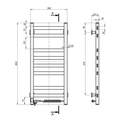 Elektrický sušák na ručníky s termostatem AVANGARD 105W 80x36 cm  bílá pravá