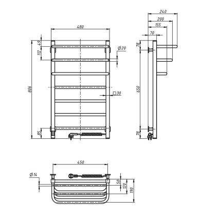 Elektrický sušák na ručníky s termostatem FORTIS 155W 80x48 cm  černá pravá
