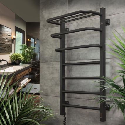 Elektrický sušák na ručníky s termostatem FORTIS 155W 80x48 cm  černá pravá