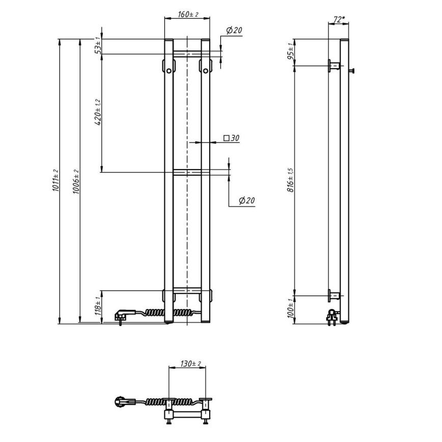 Elektrický sušák na ručníky SILOUETTE 187W/230V 101,1 cm IP44 černá pravá hranatý