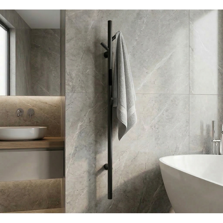 Elektrický tyčový sušák ručníků 118 cm 30W černá