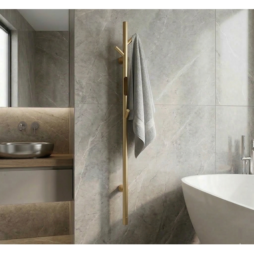 Elektrický tyčový sušák ručníků 118 cm 30W zlatá